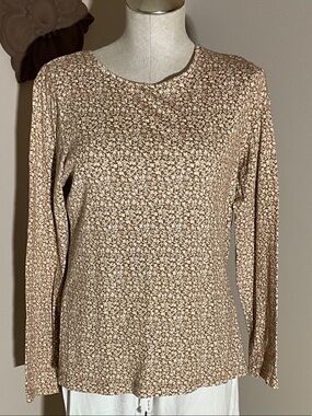 croft & barrow Brown and White Long Sleeve Floral Tee